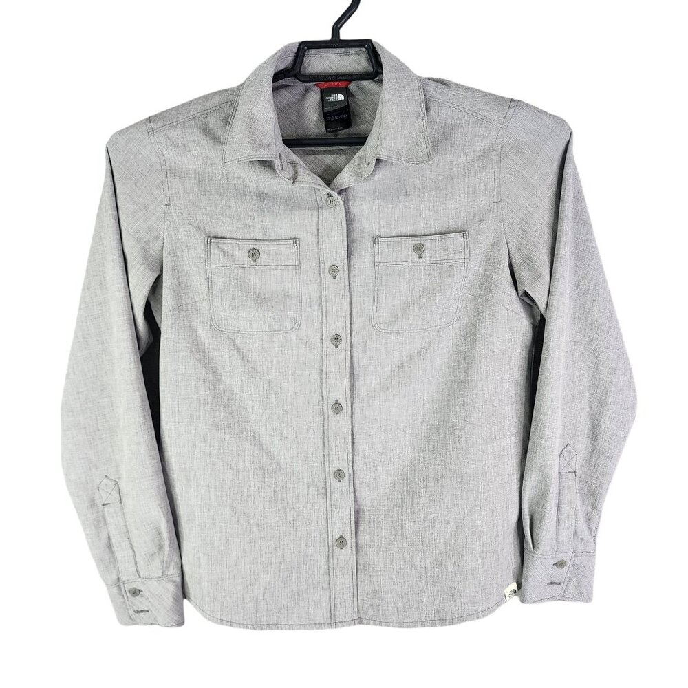 Womens Light Gray The North Face Shirt Button Up Long Sleeve Size M